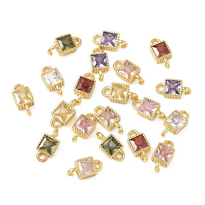 Шармы-соединители из латуни с паве из кубического циркония, квадратные ссылки, реальный 18 k позолоченный