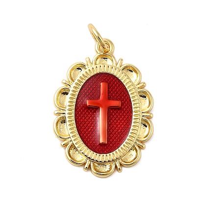 Латунь эмаль подвески, с целью перехода в кольце, без кадмия, без никеля и без свинца, овальные с поперечными прелести, реальный 18 k позолоченный