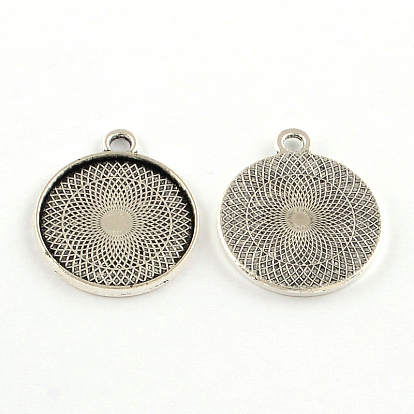 Tibetan Style Flat Round Alloy Pendant Cabochon Settings, Plain Edge Bezel Cups, Lead Free & Cadmium Free, Tray: 22mm, 28x24x2mm, Hole: 3mm, about 370pcs/1000g