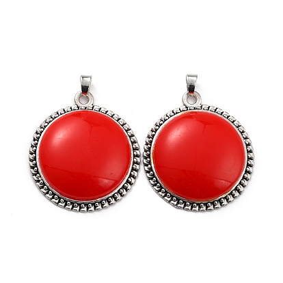 Tibetan Style Alloy Pendants, with Resin, Flat Round