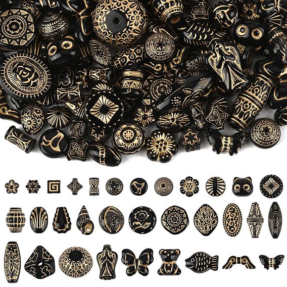 150g непрозрачные акриловые бусины, золотой металл обвитыми, чёрные