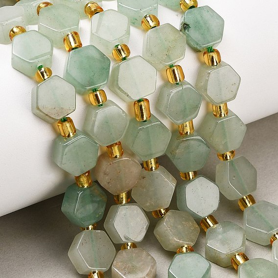 Естественный зеленый авантюрин бисер нитей, шестиугольник, с бисером