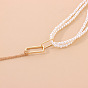 Vintage Baroque Pearl Multi-layer Necklace for Women with Simple Asymmetrical Hollow Square Pendant Jewelry