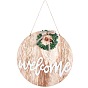 Wooden Pendant Decorations, Mediterranean Style, Flat Round with Welcome