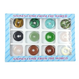 Gemstone Pendants, Mixed Style, Donut/Pi Disc, Mixed Stone, 30x4mm, hole: 5mm