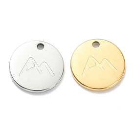 304 Stainless Steel Charms, Flat Round with Mountain