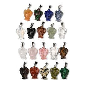 Gemstone Pendants, with 201 Stainless Steel Finding, Angel