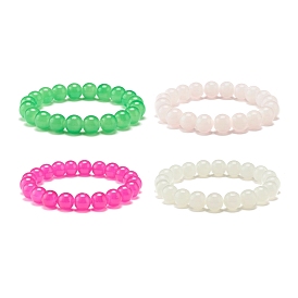 10MM Imitation Jade Glass Round Beads Stretch Bracelet for Women