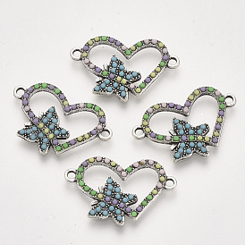 Соединители звеньев сплава, cmолой, сердце с бабочкой, античное серебро