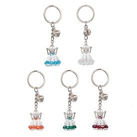 Glass Seed & Plastic Pearl & Alloy Keychain, with Iron Rings