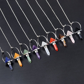 Natural Gemstone Dowsing Pendulum Big Pendants, Undyed, with Platinum Plated Meatl Findings, Cone Charm