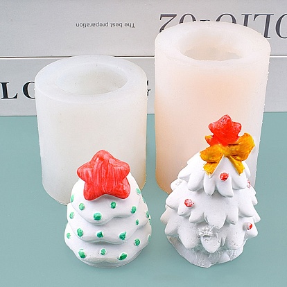 Christmas Tree with Star Bowknowt Shape DIY Candle Silicone Molds, for Scented Candle Making
