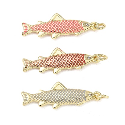 Brass Enamel Pendants, Fish Charms, Cadmium Free & Lead Free, Rack Plating, Long-Lasting Plated, Real 18K Gold Plated