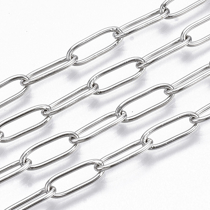 304 Stainless Steel Paperclip Chains, Drawn Elongated Cable Chains, Soldered