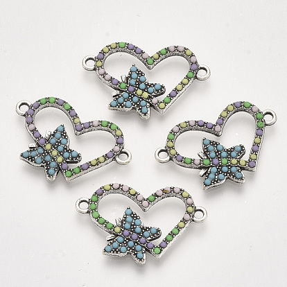 Соединители звеньев сплава, cmолой, сердце с бабочкой, античное серебро