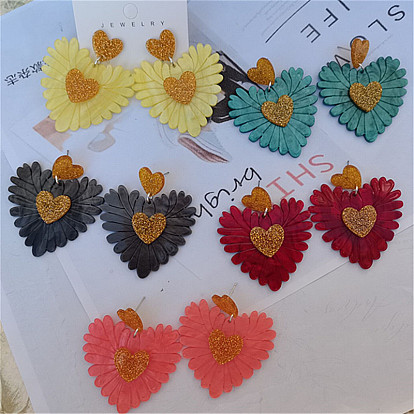 Акриловые серьги-гвоздики в форме сердца, платина