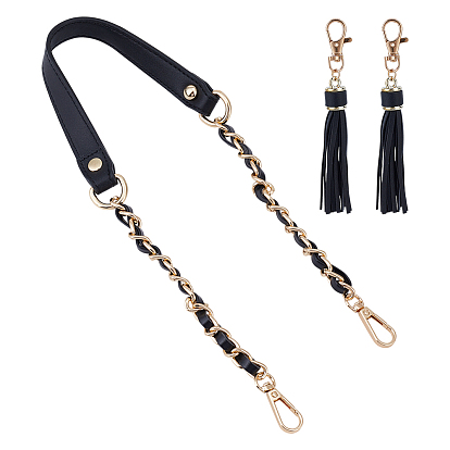 1Черные металлические цепочки для сумок из искусственной кожи, с 2шт. брелоки из искусственной кожи с кисточками, золотые