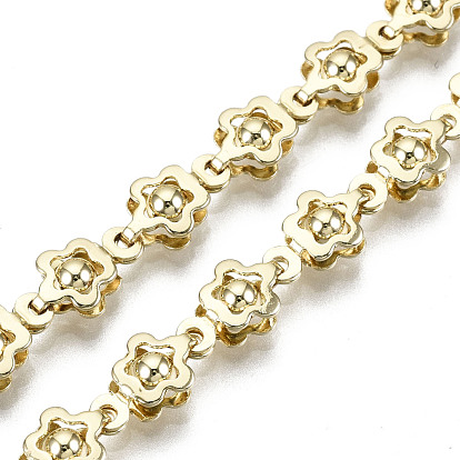 Brass Flower Link Chains, Long-Lasting Plated, Unwelded