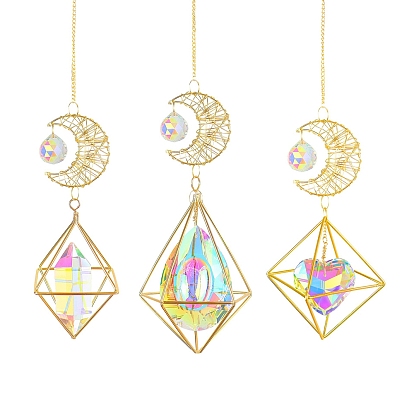 Стеклянные ловцы солнца, Золотая проволока, подвесные украшения с луной и бриллиантами, украшение для дома и сада