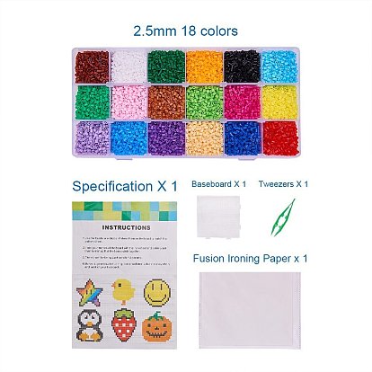 DIY Tube Fuse Beads Kits, with Plastic Beading Tweezers, Square ABC Plastic Pegboards and Ironing Paper