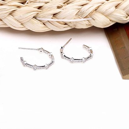 925 Sterling Silver CZ Stud Earrings - Elegant C-shaped Ear Pins for Women's Fashion Jewelry