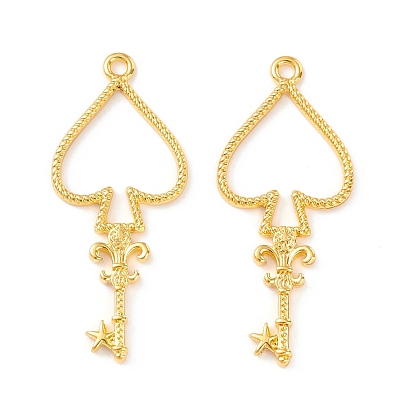 Alloy Open Back Bezel Pendants, For DIY UV Resin, Epoxy Resin, Long-Lasting Plated, Pressed Flower Jewelry, Spades with Key