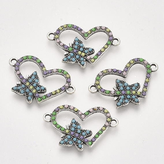 Соединители звеньев сплава, cmолой, сердце с бабочкой, античное серебро