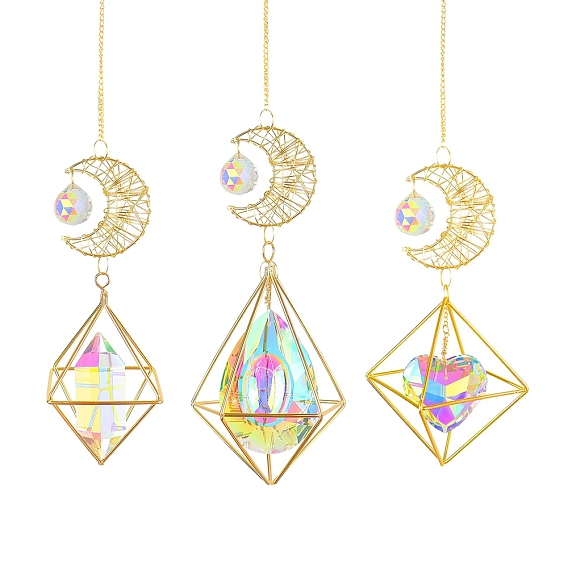 Стеклянные ловцы солнца, Золотая проволока, подвесные украшения с луной и бриллиантами, украшение для дома и сада