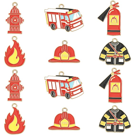 30шт. 6 стили подвески из эмалированного сплава на тему пожаротушения, золотой свет