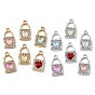 UV Plating Alloy Glass Pendants, Heart Lock Charm, with Rhinestone, Faceted, Mixed Color