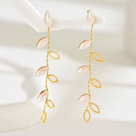 Fringed Plastic Pearl Leaf Stud Earrings for Elegant Ladies Party Jewelry