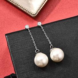 925 круглые серьги-гвоздики из стерлингового серебра с прозрачным кубическим цирконием, с имитацией жемчужины из ракушки