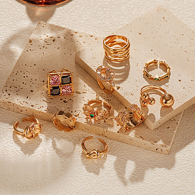 Латунные микро проложить манжеты кольца кубического циркония, золотые