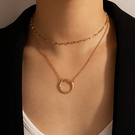 Minimalist Hollow Circle Pendant Multi-layer Fashion Necklace for Women
