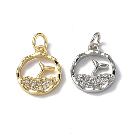 Brass Micro Pave Cubic Zirconia Charms, with Jump Ring, Round Ring & Sea & Whale Tail Charms