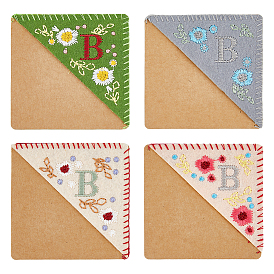 4шт 4 стиль фетровые вышитые закладки, угловой маркер страницы, с крафт-бумагой, тема сезона, квадрат с буквой