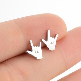 304 Stainless Steel Stud Earrings, Gesture I Love You, with 316 Surgical Stainless Steel Pin
