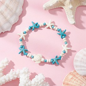 Синтетические бирюзовые бусы стрейч браслеты, морская черепаха и морская звезда