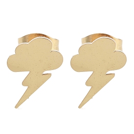 Vacuum Plating 304 Stainless Steel Stud Earrings for Women, Cloud with Lightning Bolt