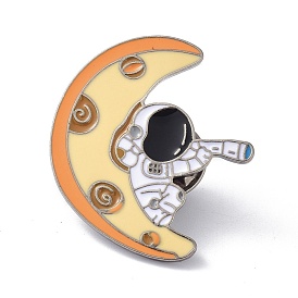 Spaceman with Moon Enamel Pin, Alloy Enamel Brooch for Clothes Bags, Gunmetal