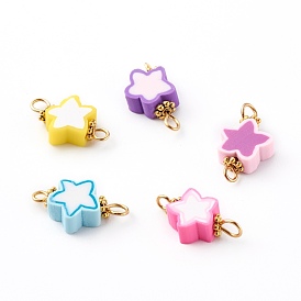 Star Polymer Clay Links Connectors, with 304 Stainless Steel Eye Pins, Alloy Daisy Spacer Beads, Golden