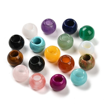 Gemstone European Beads, Large Hole Beads, Round