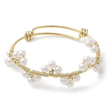 Acrylic Imitation Pearl & 304 Stainless Steel Adjustable Bangles for Women