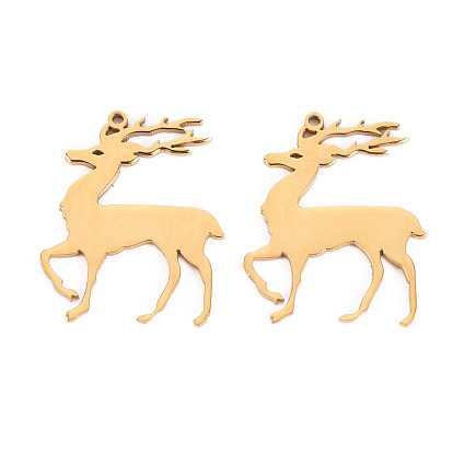 Christmas 304 Stainless Steel Pendants, Laser Cut, Christmas Reindeer/Stag