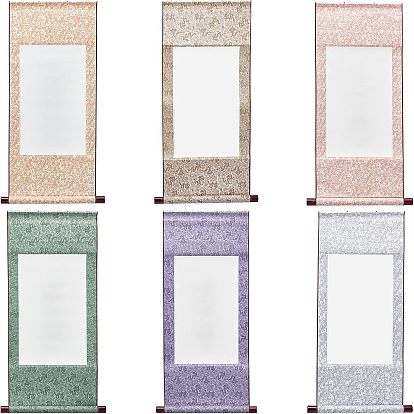 6шт 6 стиль полиэстер вертикальный окрашенный свиток, с деревянной палкой, рисовая бумага и шнуры, прямоугольные