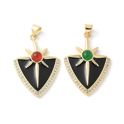 Подвески кошачий глаз, треугольник с солнцем, с латунью, эмалью и прозрачным кубическим цирконием, стойки покрытие, долговечный, без кадмия и без свинца, реальный 18 k позолоченный