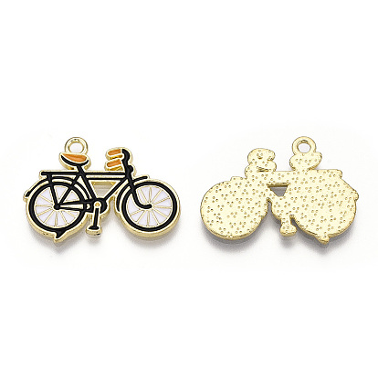 Light Gold Plated Alloy Jewelry Enamel Pendants, Bicycle