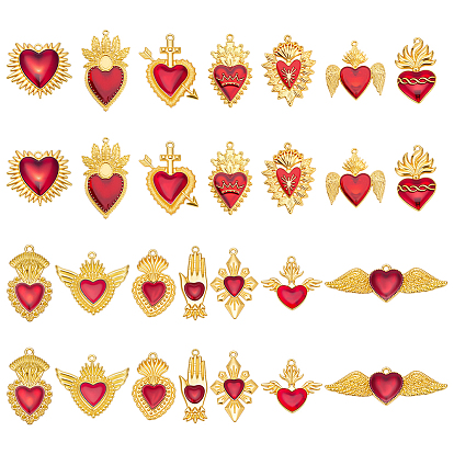 28 шт. 14 стили для самостоятельного изготовления бижутерии в форме сердца, включая подвески из эмалевого сплава, оправы для подвесок со стразами и оправы для подвесок с кабошонами