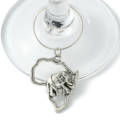 8 Pcs Tibetan Style Alloy & Cowrie Shell Wine Glass Charm, with Brass Wine Glass Charm Rings, Cross/Elephant/Shell Shape