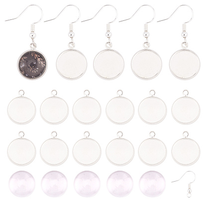 DIY Earring Making Kits, with 12mm Transparent Clear Glass Cabochons, Brass Pendant Cabochon Settings and Brass Earring Hooks